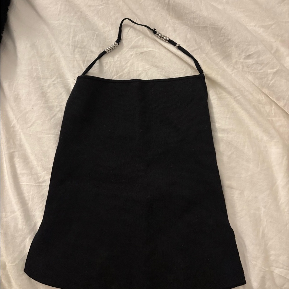 Zara Black Silver Bead Backless Top